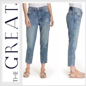 THE GREAT. The FELLOW jeans, floral embroidery, size 25